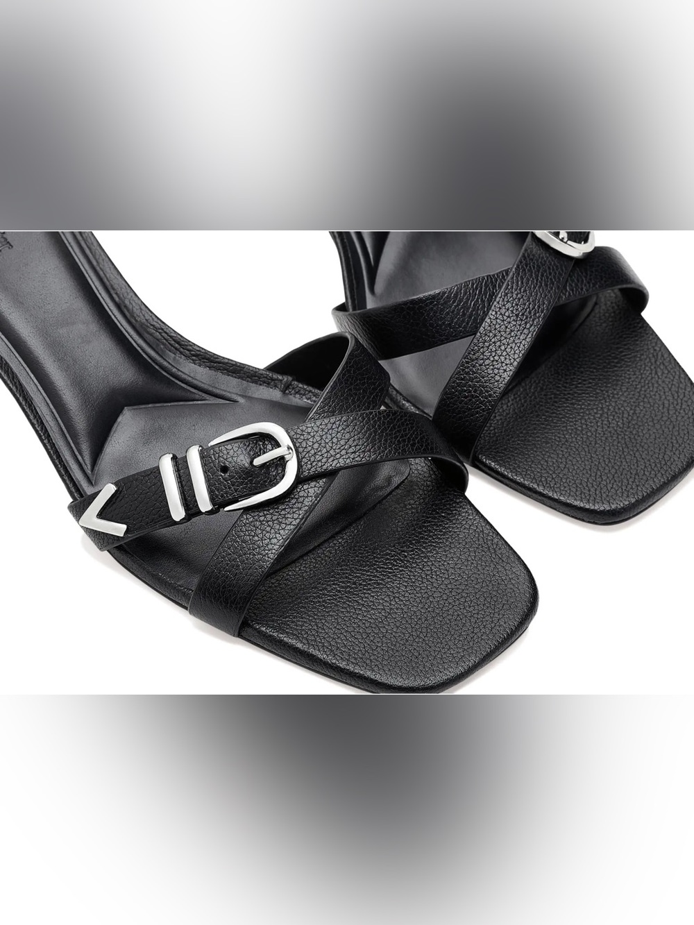 Women's Shiloh Black Leather Slide Sandals with Silver Buckle - Picture 4 of 12